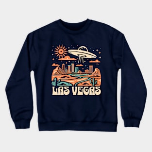 Vintage Retro Las Vegas UFO Illustration - Enigmatic Extraterrestrial Art Crewneck Sweatshirt